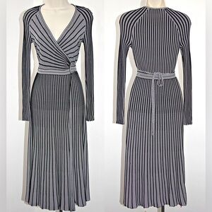 St. John Black and Cream Textured Wrap Dress